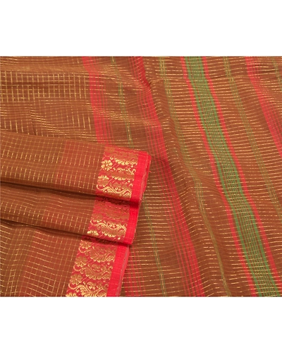 Sanskriti Vintage Brown Sarees Blend Silk Woven Chettinad/Kandangi Sari Fabric, PS-58560-Shade Of Brown &amp; Green-Woven Work-Blend Silk-7
