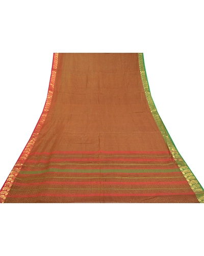 Sanskriti Vintage Brown Sarees Blend Silk Woven Chettinad/Kandangi Sari Fabric, PS-58560-Shade Of Brown &amp; Green-Woven Work-Blend Silk-8