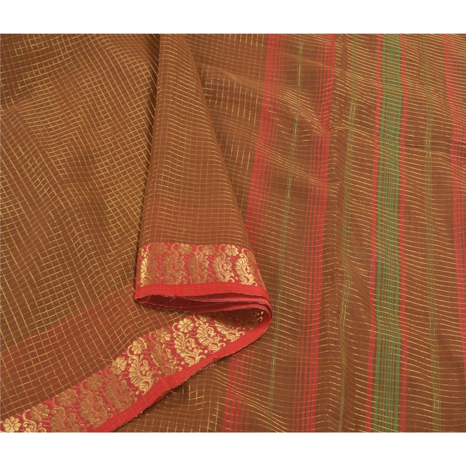 Sanskriti Vintage Brown Sarees Blend Silk Woven Chettinad/Kandangi Sari Fabric, PS-58560-Shade Of Brown &amp; Green-Woven Work-Blend Silk-9