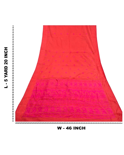 Sanskriti Vintage Orange Sarees Pure Cotton Hand-Woven Premium Sari Craft Fabric, PS-58563-Orange-Woven Work-100% Pure Cotton-1