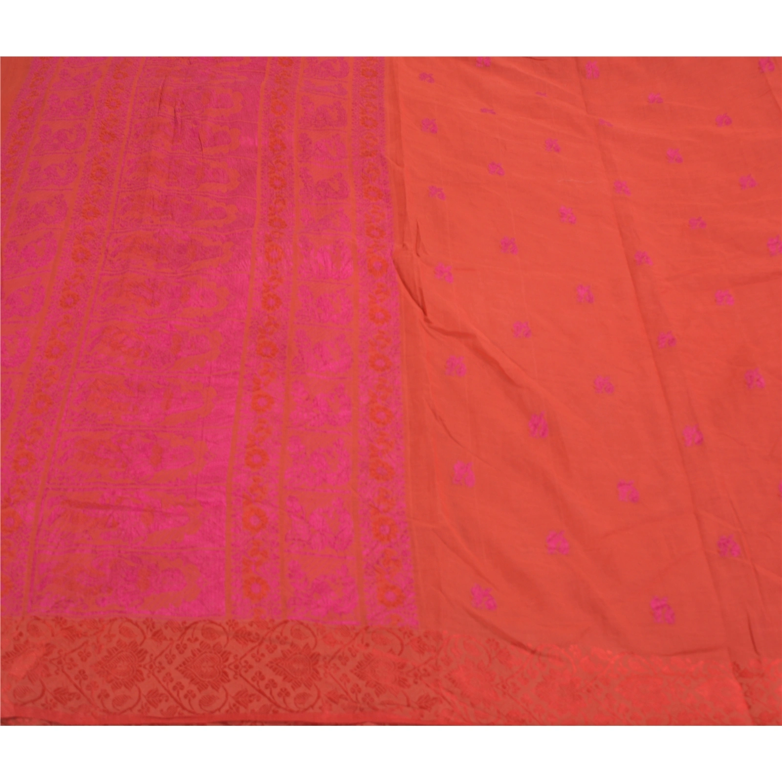 Sanskriti Vintage Orange Sarees Pure Cotton Hand-Woven Premium Sari Craft Fabric, PS-58563-Orange-Woven Work-100% Pure Cotton-3