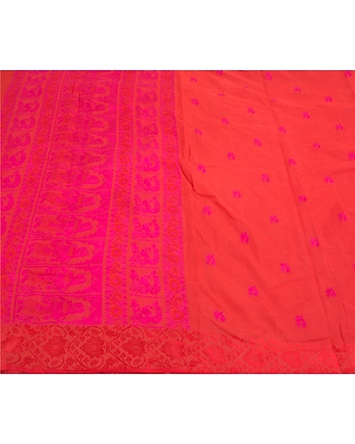 Sanskriti Vintage Orange Sarees Pure Cotton Hand-Woven Premium Sari Craft Fabric, PS-58563-Orange-Woven Work-100% Pure Cotton-3