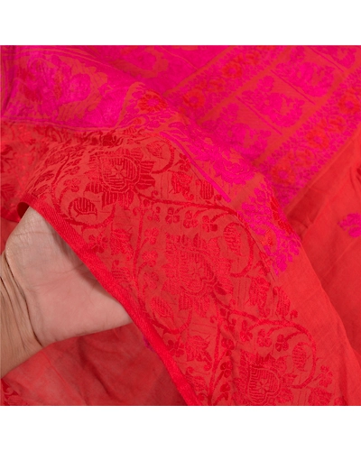 Sanskriti Vintage Orange Sarees Pure Cotton Hand-Woven Premium Sari Craft Fabric, PS-58563-Orange-Woven Work-100% Pure Cotton-4