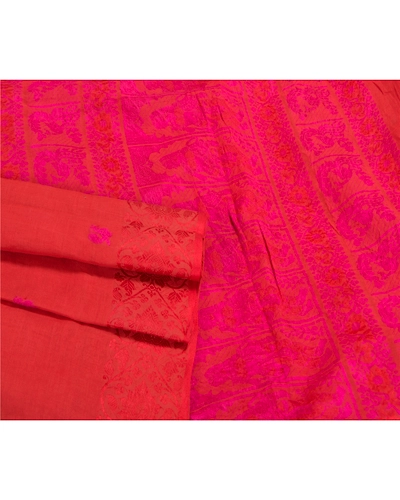 Sanskriti Vintage Orange Sarees Pure Cotton Hand-Woven Premium Sari Craft Fabric, PS-58563-Orange-Woven Work-100% Pure Cotton-7