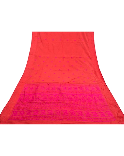 Sanskriti Vintage Orange Sarees Pure Cotton Hand-Woven Premium Sari Craft Fabric, PS-58563-Orange-Woven Work-100% Pure Cotton-8