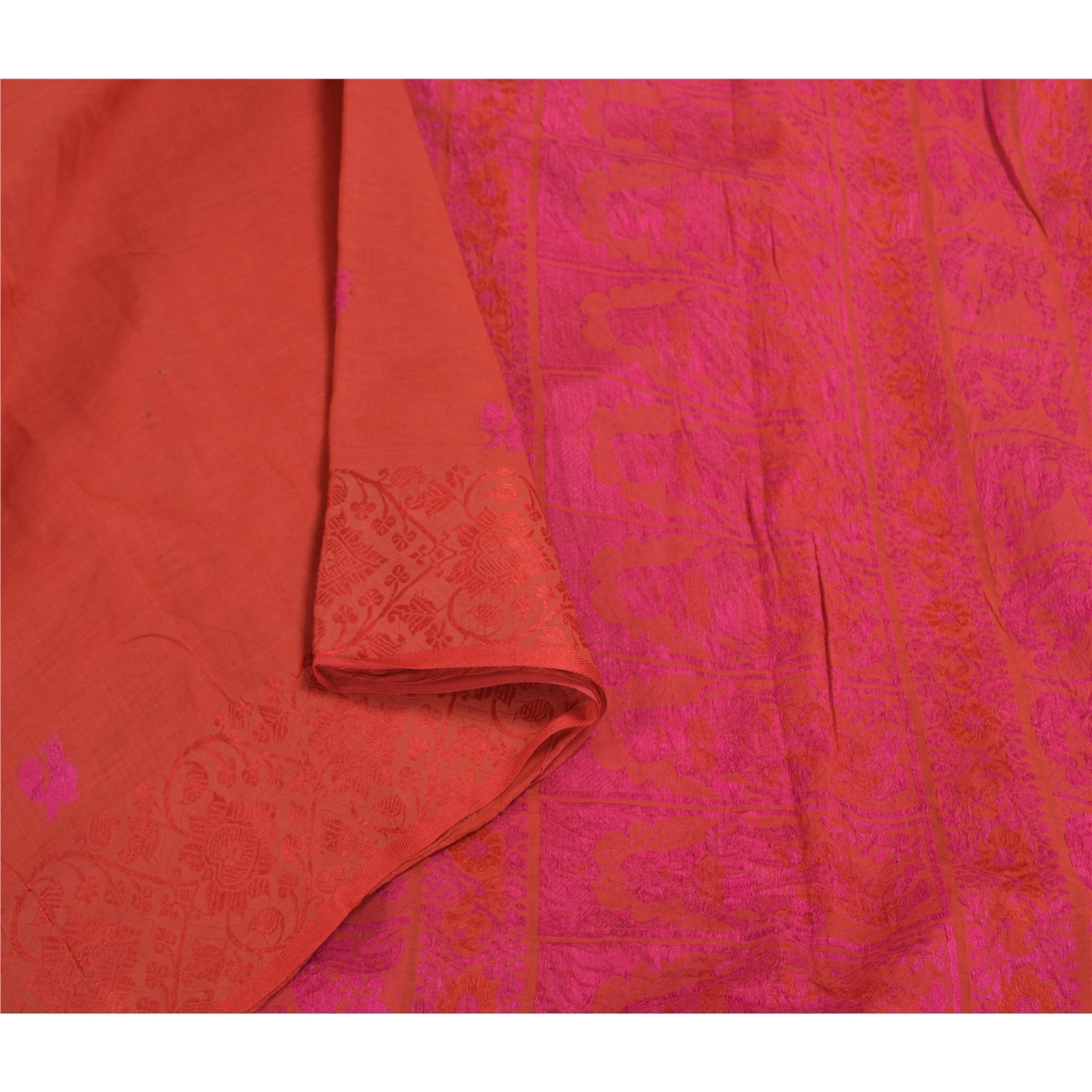 Sanskriti Vintage Orange Sarees Pure Cotton Hand-Woven Premium Sari Craft Fabric, PS-58563-Orange-Woven Work-100% Pure Cotton-9