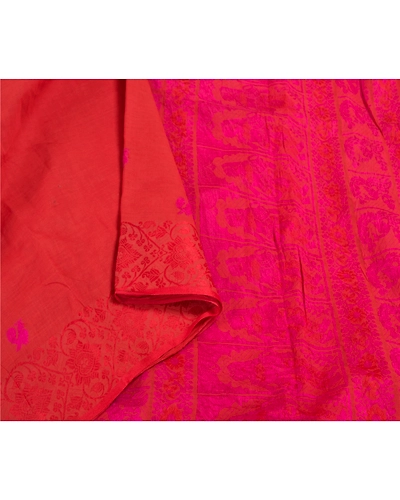 Sanskriti Vintage Orange Sarees Pure Cotton Hand-Woven Premium Sari Craft Fabric, PS-58563-Orange-Woven Work-100% Pure Cotton-9