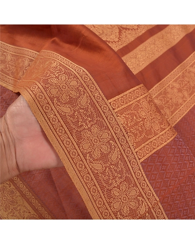 Sanskriti Vintage Brown Sarees Pure Silk Hand-Woven Premium Sari Craft Fabric, PS-58567-Shade Of Brown-Woven Work-100% Pure Silk-4