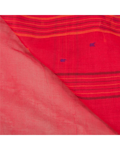 Sanskriti Vintage Dark Red Sarees Pure Cotton Hand-Woven Indian Tant Sari Fabric, PS-58568-Dark Red-Thread Work-100% Pure Cotton-2