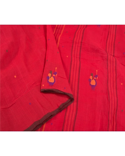 Sanskriti Vintage Dark Red Sarees Pure Cotton Hand-Woven Indian Tant Sari Fabric, PS-58568-Dark Red-Thread Work-100% Pure Cotton-9