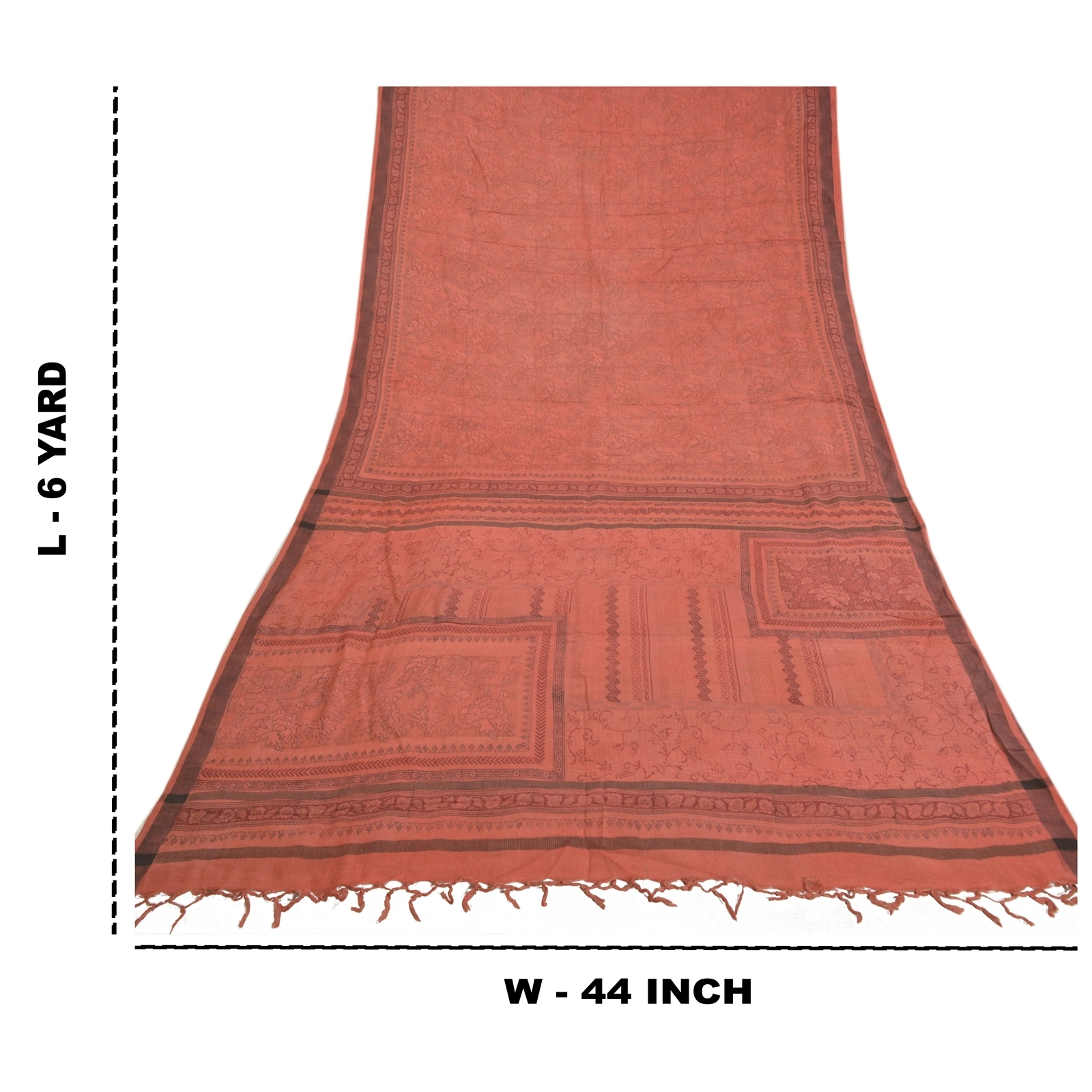 Sanskriti Vintage Brick Red Sarees Blend Cotton Printed Premium Sari Fabric, PS-58574-Shade Of Brick Red-Printed Work-Blend Cotton-1