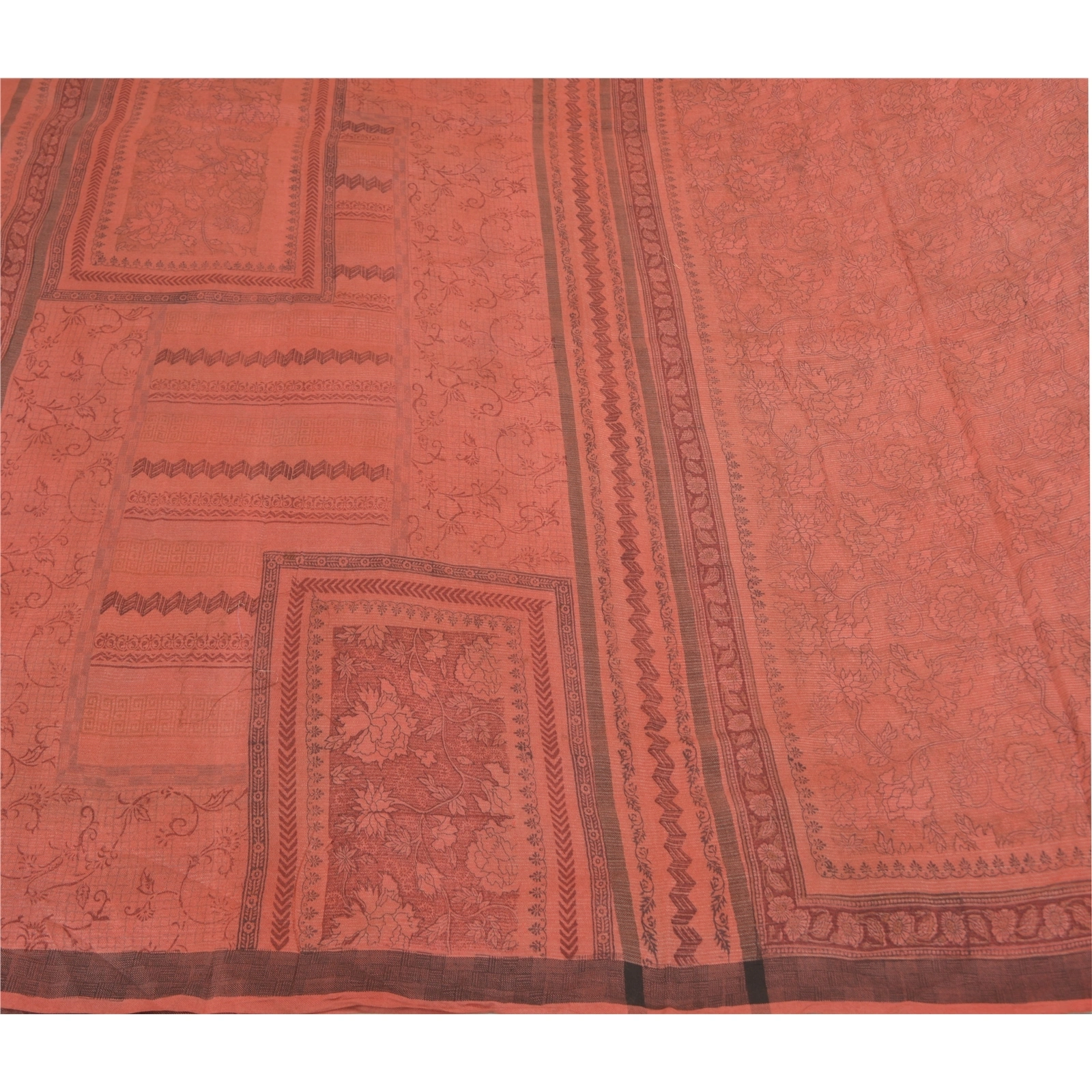 Sanskriti Vintage Brick Red Sarees Blend Cotton Printed Premium Sari Fabric, PS-58574-Shade Of Brick Red-Printed Work-Blend Cotton-3