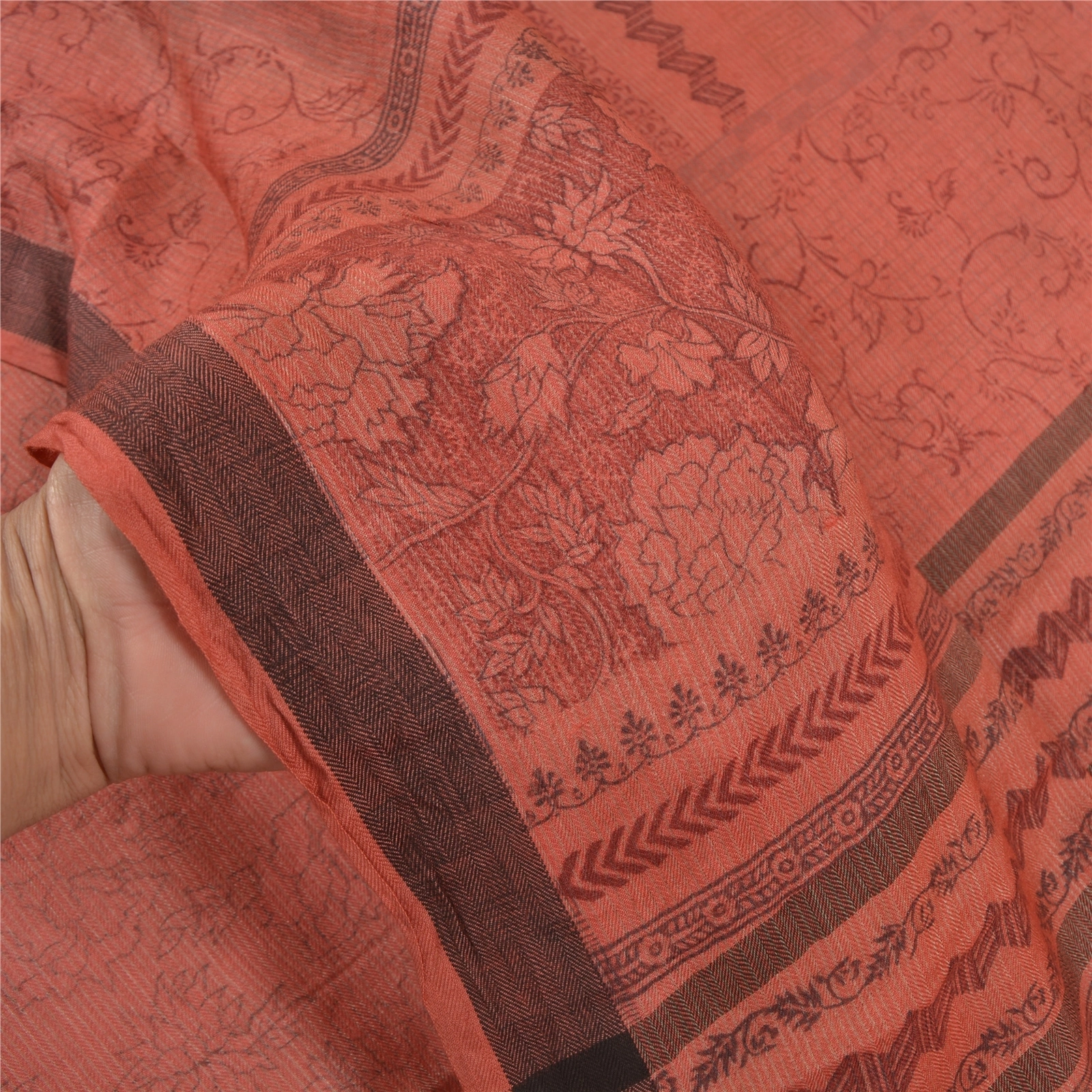 Sanskriti Vintage Brick Red Sarees Blend Cotton Printed Premium Sari Fabric, PS-58574-Shade Of Brick Red-Printed Work-Blend Cotton-4