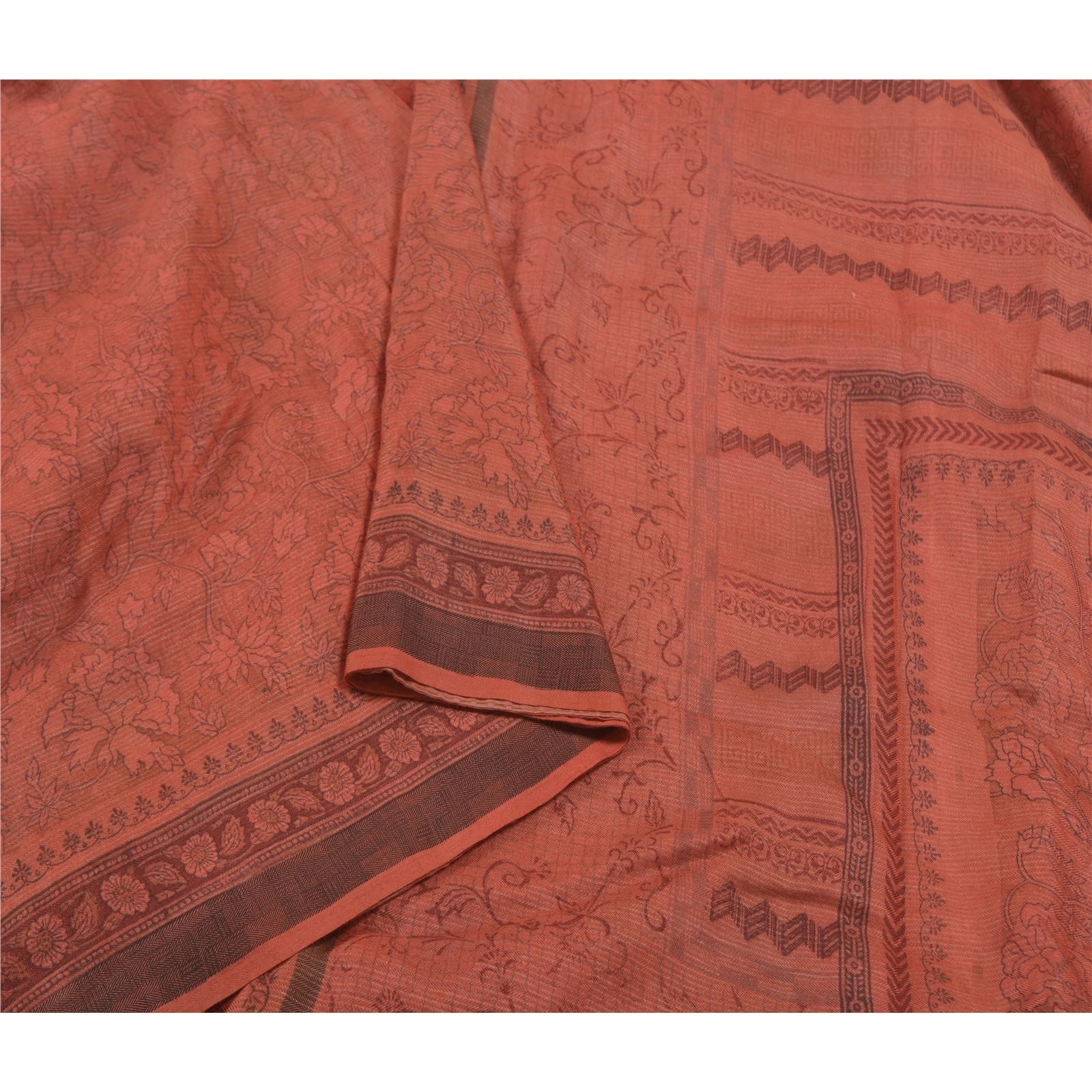 Sanskriti Vintage Brick Red Sarees Blend Cotton Printed Premium Sari Fabric, PS-58574-Shade Of Brick Red-Printed Work-Blend Cotton-9