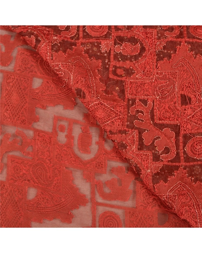 Sanskriti Vintage Brick Red Sarees Pure Organza Silk Woven Premium Sari Fabric, PS-58576-Shade Of Brick Red-Beaded Work-100% Pure Organza Silk-2