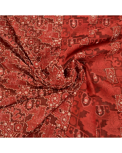 Sanskriti Vintage Brick Red Sarees Pure Organza Silk Woven Premium Sari Fabric, PS-58576-Shade Of Brick Red-Beaded Work-100% Pure Organza Silk-6