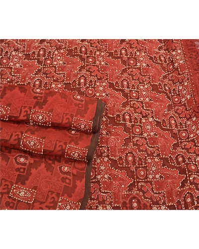 Sanskriti Vintage Brick Red Sarees Pure Organza Silk Woven Premium Sari Fabric, PS-58576-Shade Of Brick Red-Beaded Work-100% Pure Organza Silk-7