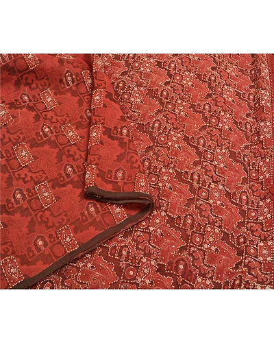 Sanskriti Vintage Brick Red Sarees Pure Organza Silk Woven Premium Sari Fabric, PS-58576-Shade Of Brick Red-Beaded Work-100% Pure Organza Silk-9