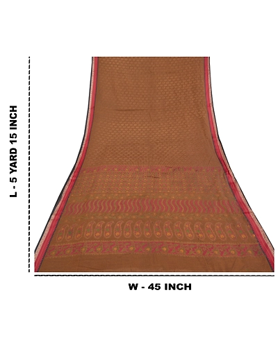 Sanskriti Vintage Brown Sarees Cotton Silk Woven Painted Premium Sari Fabric, PS-58582-Brown-Woven Work-Cotton Silk-1