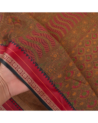 Sanskriti Vintage Brown Sarees Cotton Silk Woven Painted Premium Sari Fabric, PS-58582-Brown-Woven Work-Cotton Silk-4