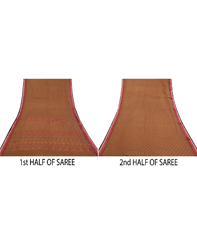 Sanskriti Vintage Brown Sarees Cotton Silk Woven Painted Premium Sari Fabric, PS-58582-Brown-Woven Work-Cotton Silk-5