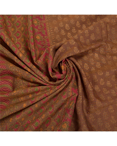 Sanskriti Vintage Brown Sarees Cotton Silk Woven Painted Premium Sari Fabric, PS-58582-Brown-Woven Work-Cotton Silk-6