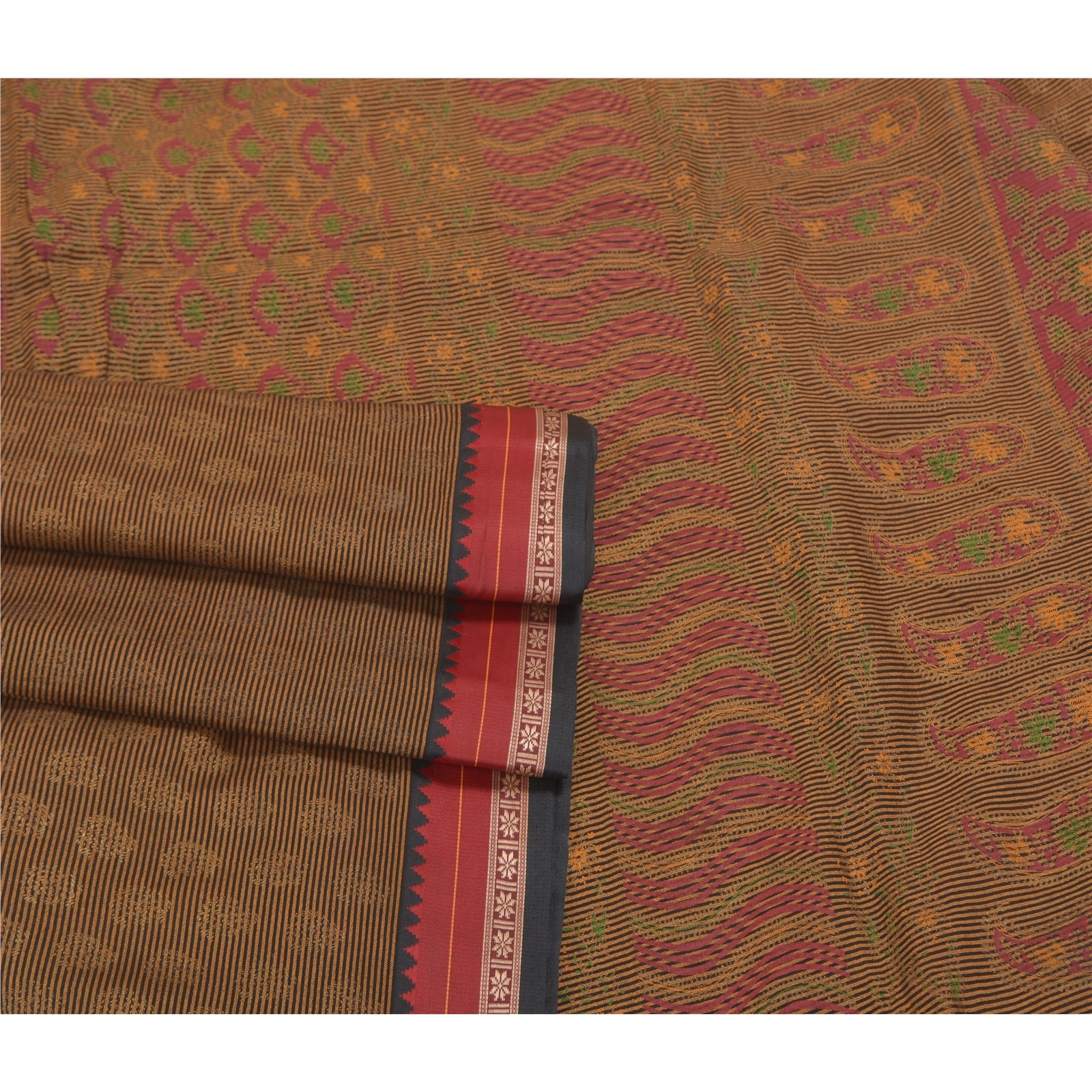 Sanskriti Vintage Brown Sarees Cotton Silk Woven Painted Premium Sari Fabric, PS-58582-Brown-Woven Work-Cotton Silk-7