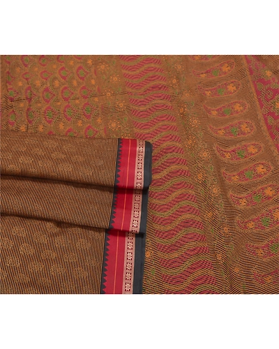 Sanskriti Vintage Brown Sarees Cotton Silk Woven Painted Premium Sari Fabric, PS-58582-Brown-Woven Work-Cotton Silk-7