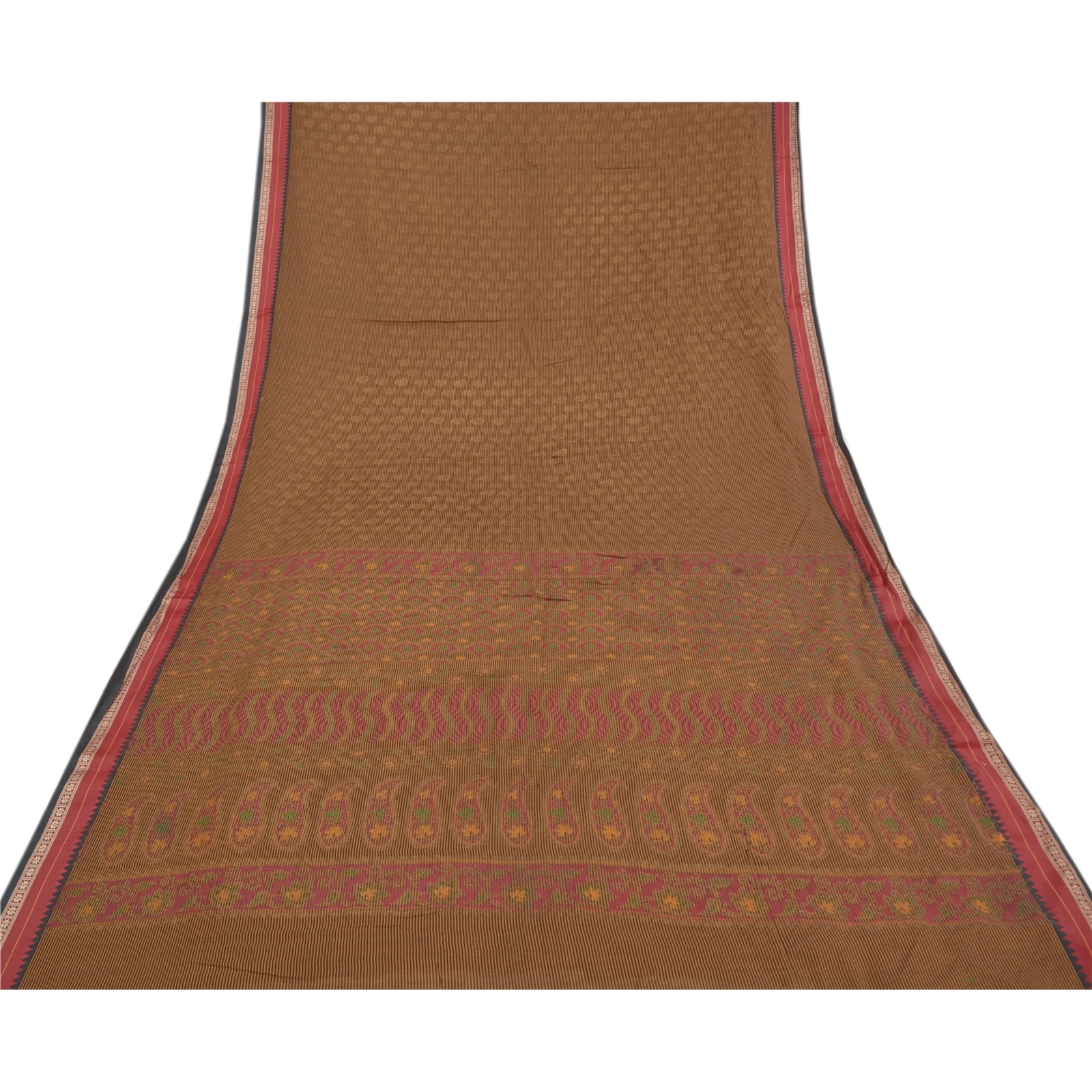 Sanskriti Vintage Brown Sarees Cotton Silk Woven Painted Premium Sari Fabric, PS-58582-Brown-Woven Work-Cotton Silk-8