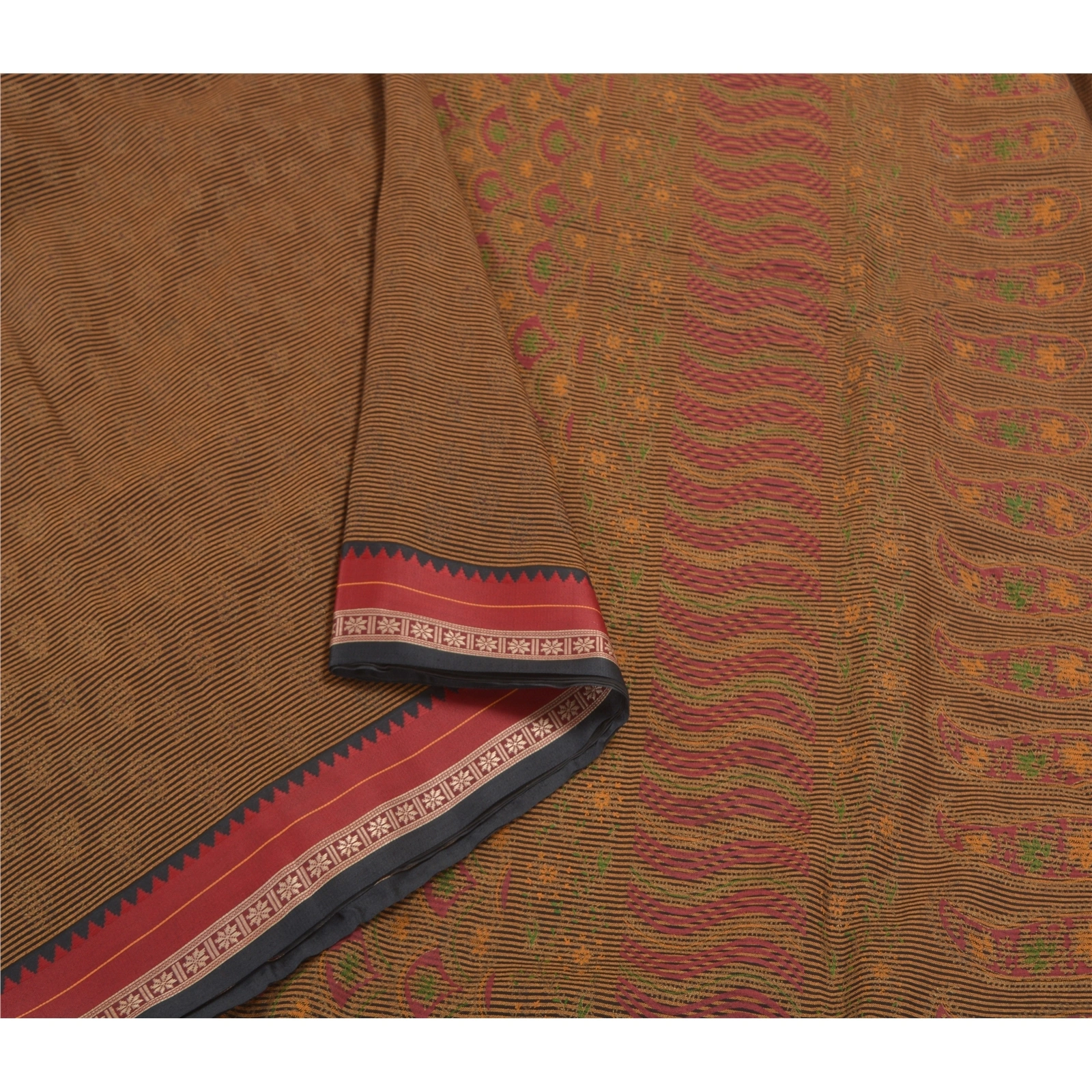 Sanskriti Vintage Brown Sarees Cotton Silk Woven Painted Premium Sari Fabric, PS-58582-Brown-Woven Work-Cotton Silk-9