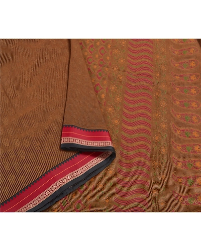 Sanskriti Vintage Brown Sarees Cotton Silk Woven Painted Premium Sari Fabric, PS-58582-Brown-Woven Work-Cotton Silk-9