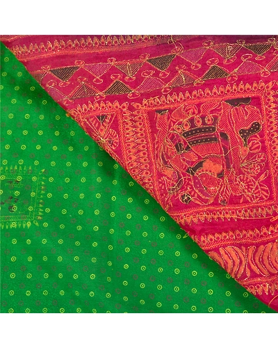 Sanskriti Vintage Green Sarees Art Silk Hand Beaded Premium Sari Craft Fabric, PS-58588-Green &amp; Pink-Sequins Work-Art (Artificial) Silk-2