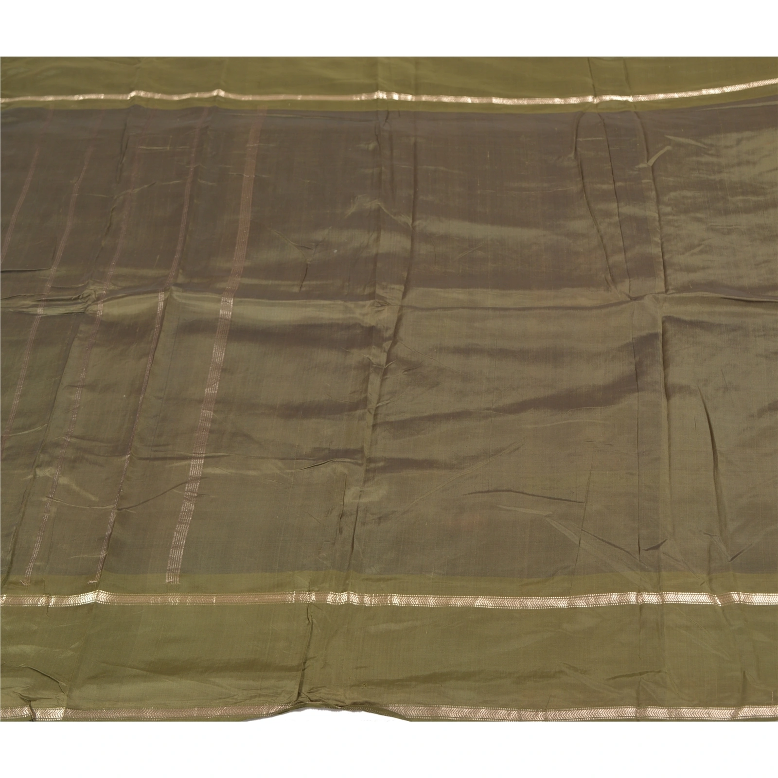 Sanskriti Vintage Green Indian Sarees Blend Silk Woven Zari Sari Craft Fabric, PS-58599-Green-Zari Work-Blend Silk-3