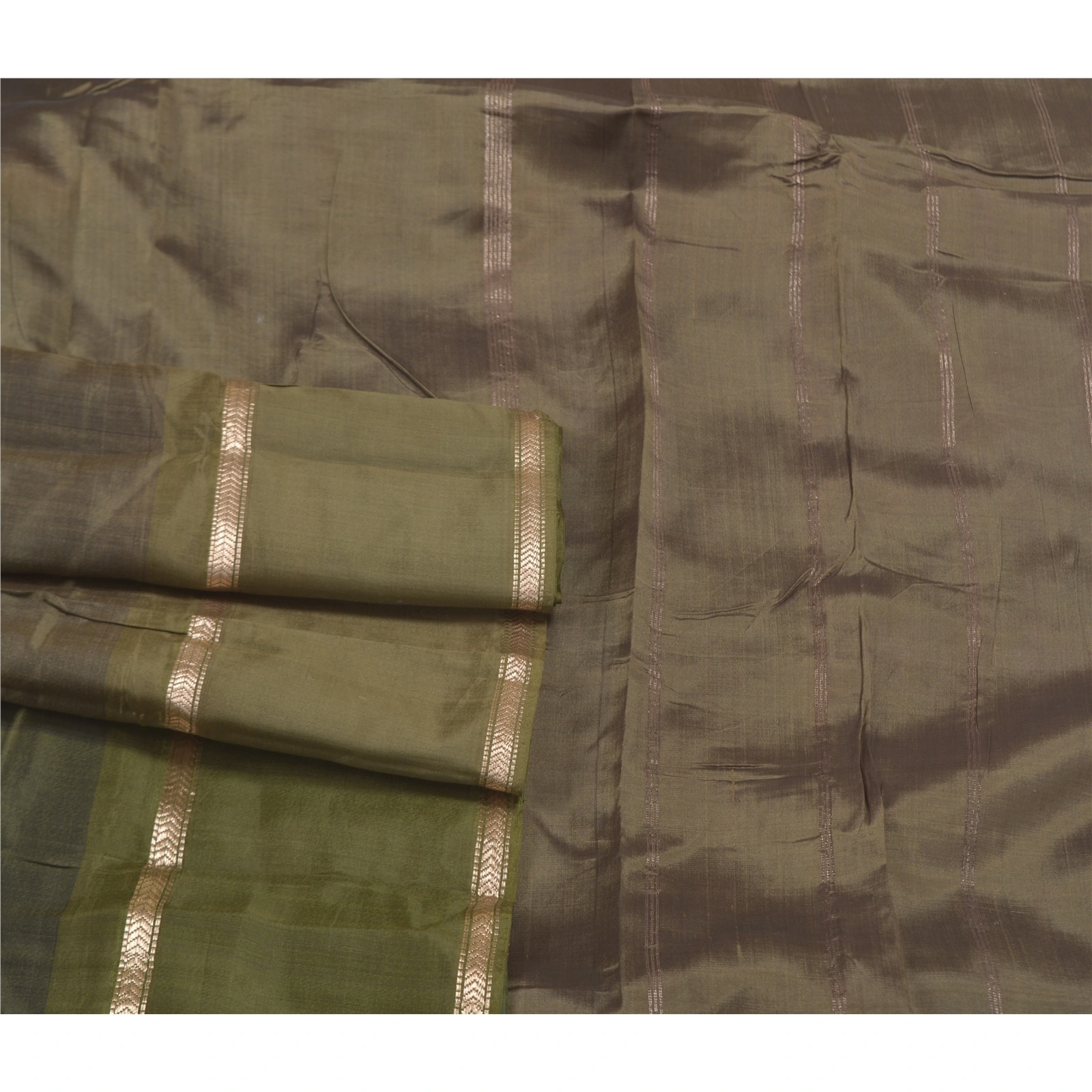 Sanskriti Vintage Green Indian Sarees Blend Silk Woven Zari Sari Craft Fabric, PS-58599-Green-Zari Work-Blend Silk-7