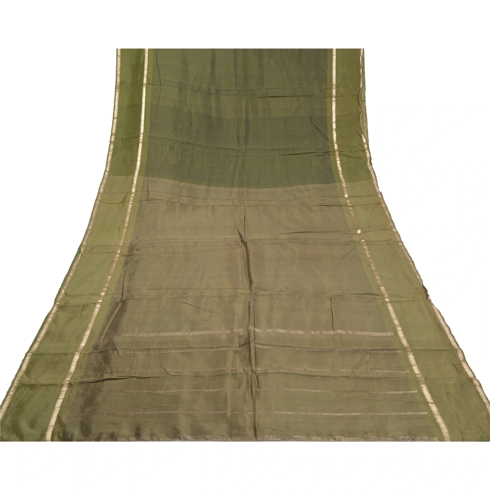 Sanskriti Vintage Green Indian Sarees Blend Silk Woven Zari Sari Craft Fabric, PS-58599-Green-Zari Work-Blend Silk-8