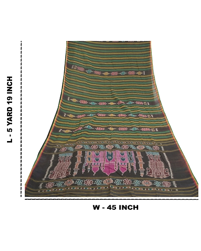 Sanskriti Vintage Sambalpuri Ikat Ooak Sarees Handwoven Pure Cotton Sari Fabric, PS-58604-Multi Color-Woven Work-100% Pure Cotton-1