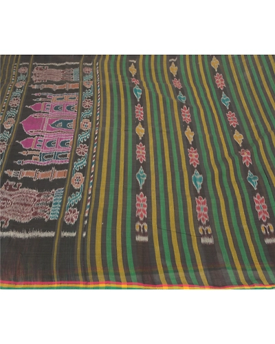 Sanskriti Vintage Sambalpuri Ikat Ooak Sarees Handwoven Pure Cotton Sari Fabric, PS-58604-Multi Color-Woven Work-100% Pure Cotton-3