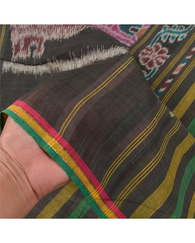 Sanskriti Vintage Sambalpuri Ikat Ooak Sarees Handwoven Pure Cotton Sari Fabric, PS-58604-Multi Color-Woven Work-100% Pure Cotton-4