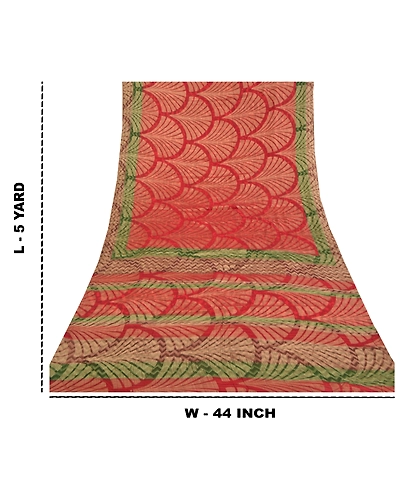 Sanskriti Vintage Red Indian Sarees 100% Pure Silk Woven Premium Sari Fabric, PS-58606-Red &amp; Green-Woven Work-100% Pure Silk-1