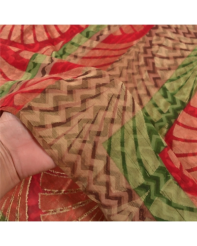 Sanskriti Vintage Red Indian Sarees 100% Pure Silk Woven Premium Sari Fabric, PS-58606-Red &amp; Green-Woven Work-100% Pure Silk-4