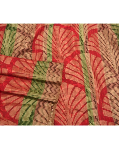 Sanskriti Vintage Red Indian Sarees 100% Pure Silk Woven Premium Sari Fabric, PS-58606-Red &amp; Green-Woven Work-100% Pure Silk-7