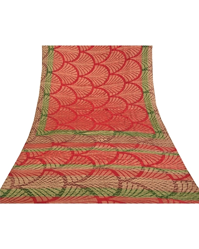 Sanskriti Vintage Red Indian Sarees 100% Pure Silk Woven Premium Sari Fabric, PS-58606-Red &amp; Green-Woven Work-100% Pure Silk-8