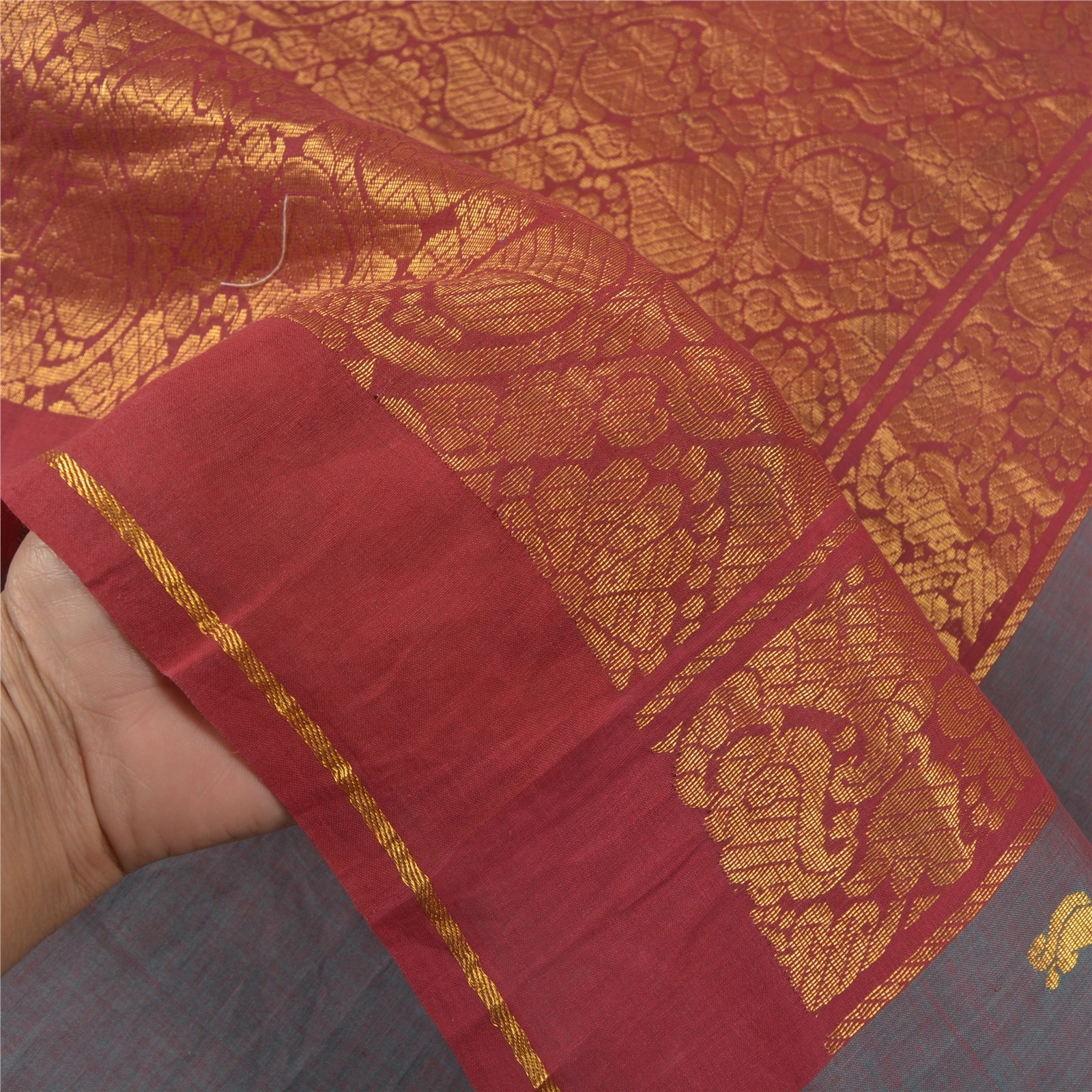 Sanskriti Vintage Dark Red Sarees 100% Pure Cotton Woven Premium Sari Fabric, PS-58608-Dark Red &amp; Shade Of Purple-Zari Work-100% Pure Cotton-4