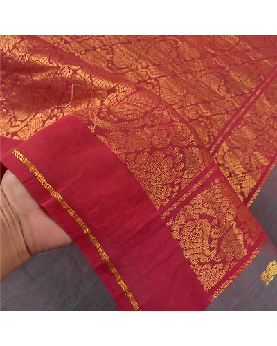 Sanskriti Vintage Dark Red Sarees 100% Pure Cotton Woven Premium Sari Fabric, PS-58608-Dark Red &amp; Shade Of Purple-Zari Work-100% Pure Cotton-4