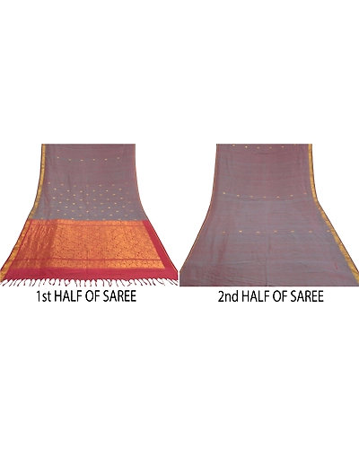 Sanskriti Vintage Dark Red Sarees 100% Pure Cotton Woven Premium Sari Fabric, PS-58608-Dark Red &amp; Shade Of Purple-Zari Work-100% Pure Cotton-5