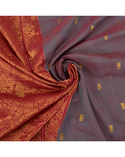 Sanskriti Vintage Dark Red Sarees 100% Pure Cotton Woven Premium Sari Fabric, PS-58608-Dark Red &amp; Shade Of Purple-Zari Work-100% Pure Cotton-6