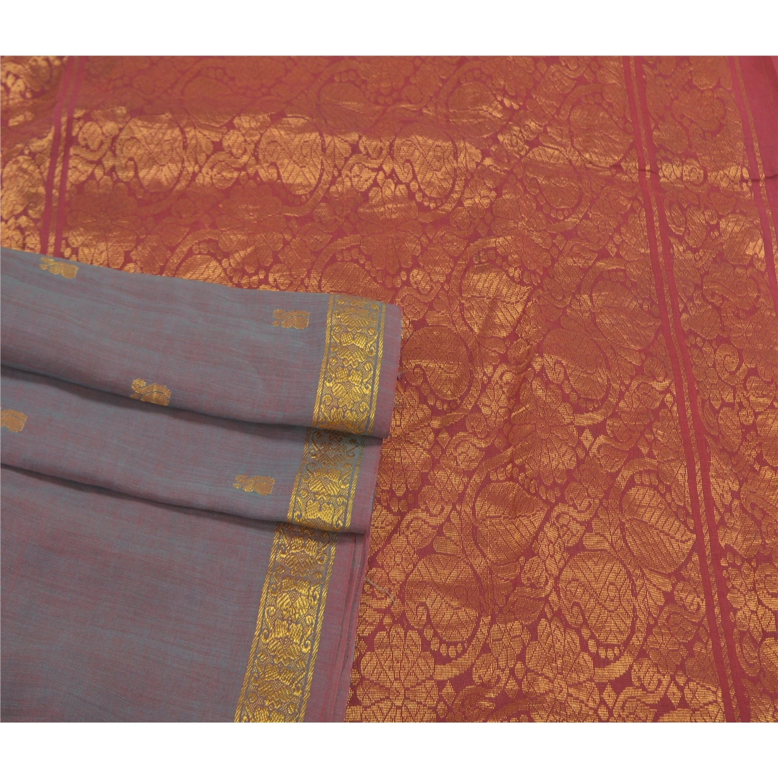 Sanskriti Vintage Dark Red Sarees 100% Pure Cotton Woven Premium Sari Fabric, PS-58608-Dark Red &amp; Shade Of Purple-Zari Work-100% Pure Cotton-7