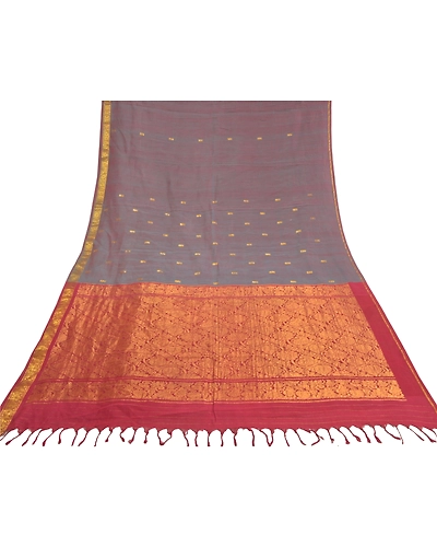 Sanskriti Vintage Dark Red Sarees 100% Pure Cotton Woven Premium Sari Fabric, PS-58608-Dark Red &amp; Shade Of Purple-Zari Work-100% Pure Cotton-8
