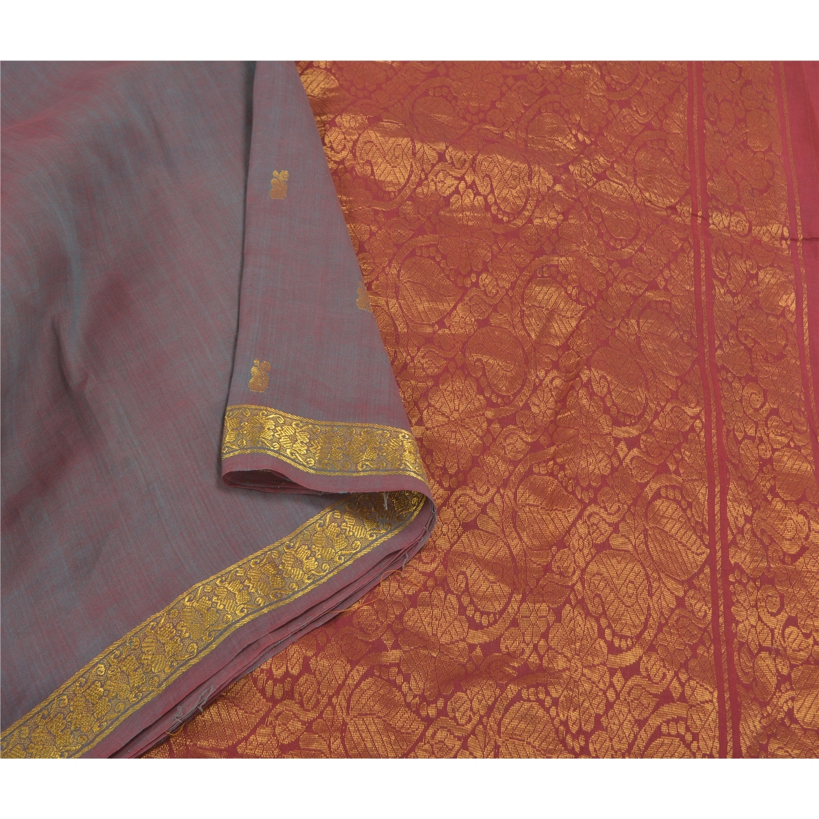 Sanskriti Vintage Dark Red Sarees 100% Pure Cotton Woven Premium Sari Fabric, PS-58608-Dark Red &amp; Shade Of Purple-Zari Work-100% Pure Cotton-9