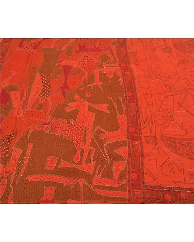 Sanskriti Vintage Rusty Orange Sarees Pure Silk Hand Beaded Premium Sari Fabric, PS-58614-Shade Of Rusty Orange-Zari Work-100% Pure Silk-3
